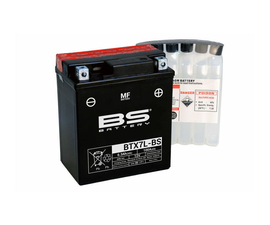 Batterie BS BATTERY sans entretien avec pack acide - BTX7L-BS - 1079985