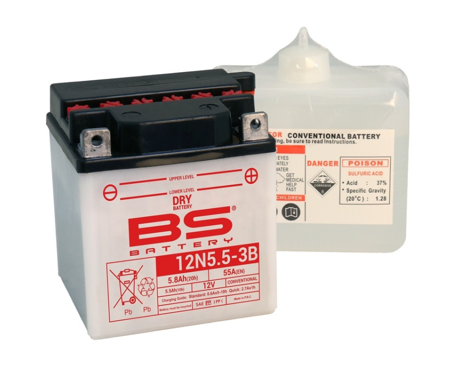 Batterie BS BATTERY conventionnelle avec pack acide - 12N5.5A-3B - 1079916