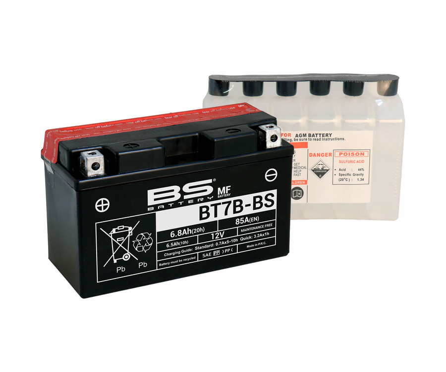Batterie BS BATTERY sans entretien avec pack acide - BT7B-BS - 1079989