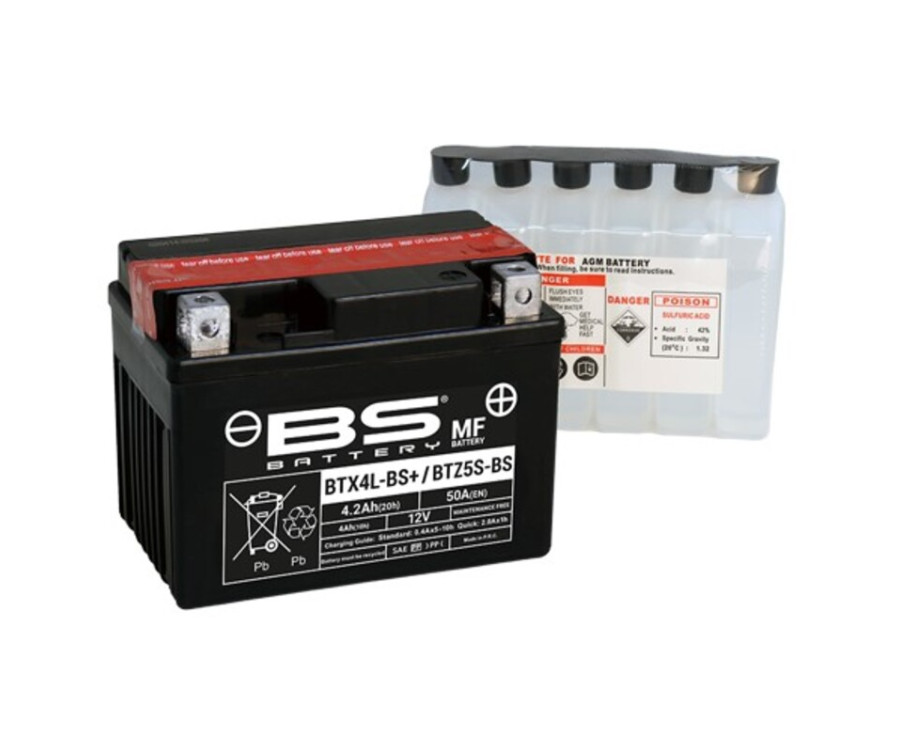 Batterie BS BATTERY sans entretien avec pack acide - BTX4L+ / BTZ5S  - 1079982