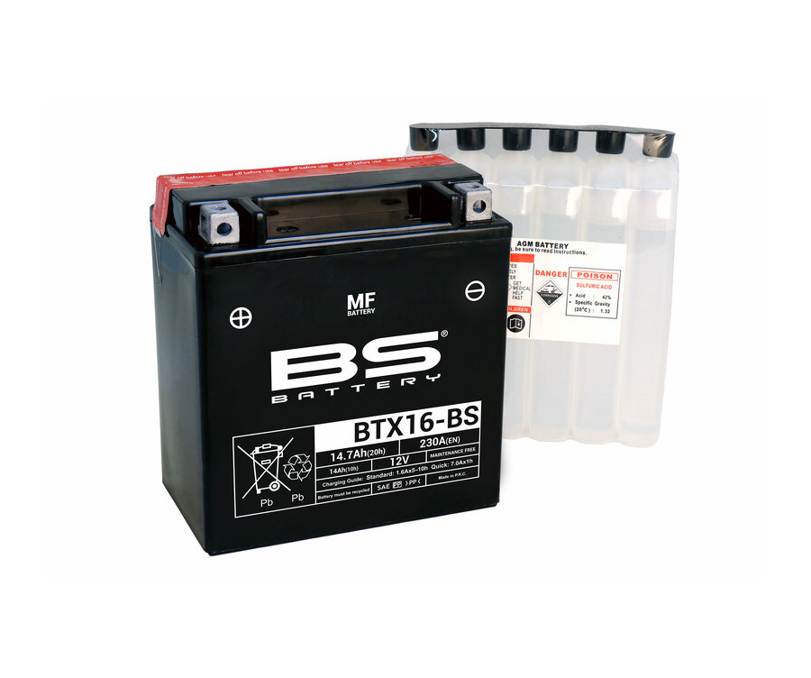 Batterie BS BATTERY sans entretien avec pack acide - BTX16-BS - 1079976