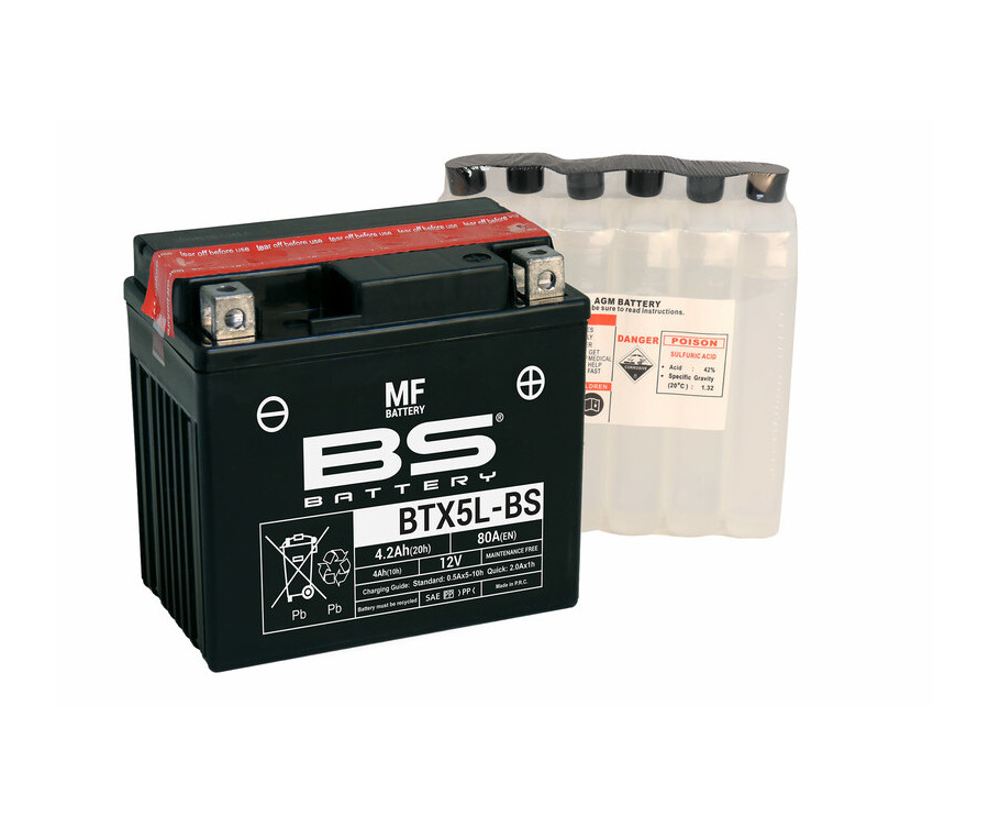 Batterie BS BATTERY sans entretien avec pack acide - BTX5L-BS - 1079983