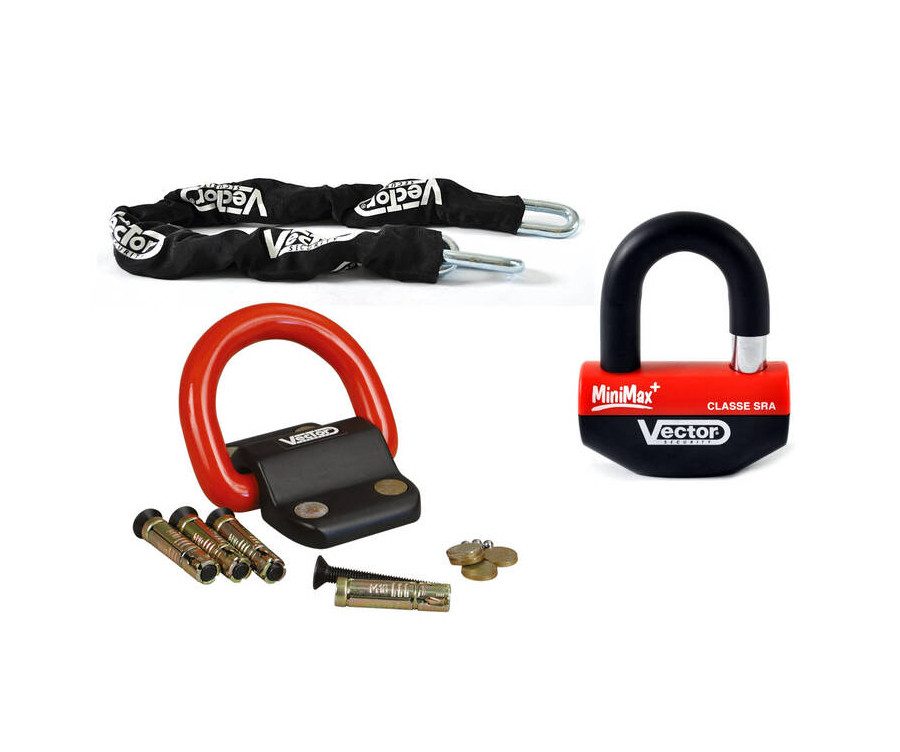 Kit antivol VECTOR Bloque-disque MiniMax+ Ø16mm + Chaîne Ø13mm / 1,3m + Fixation Ø22mm - 3032187