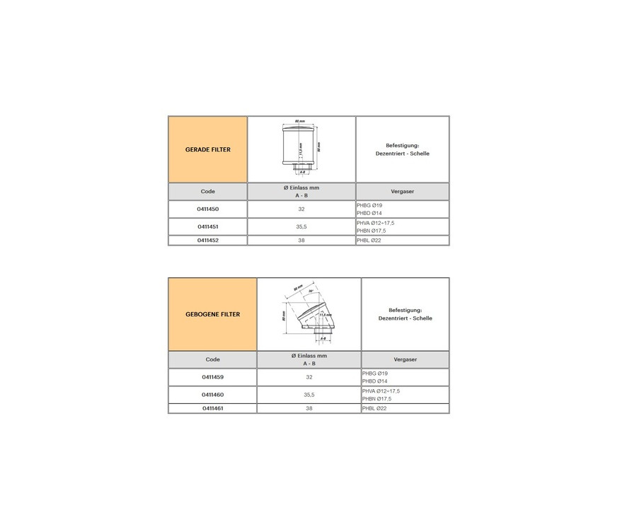 Filtre à air MALOSSI Red E14 Ø38mm - incliné 30° - 1126220