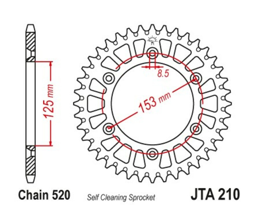 Couronne JT SPROCKETS aluminium ultra-light anti-boue 210 - 520 Couronne JT SPROCKETS aluminium ultra-light anti-boue 210 - 520