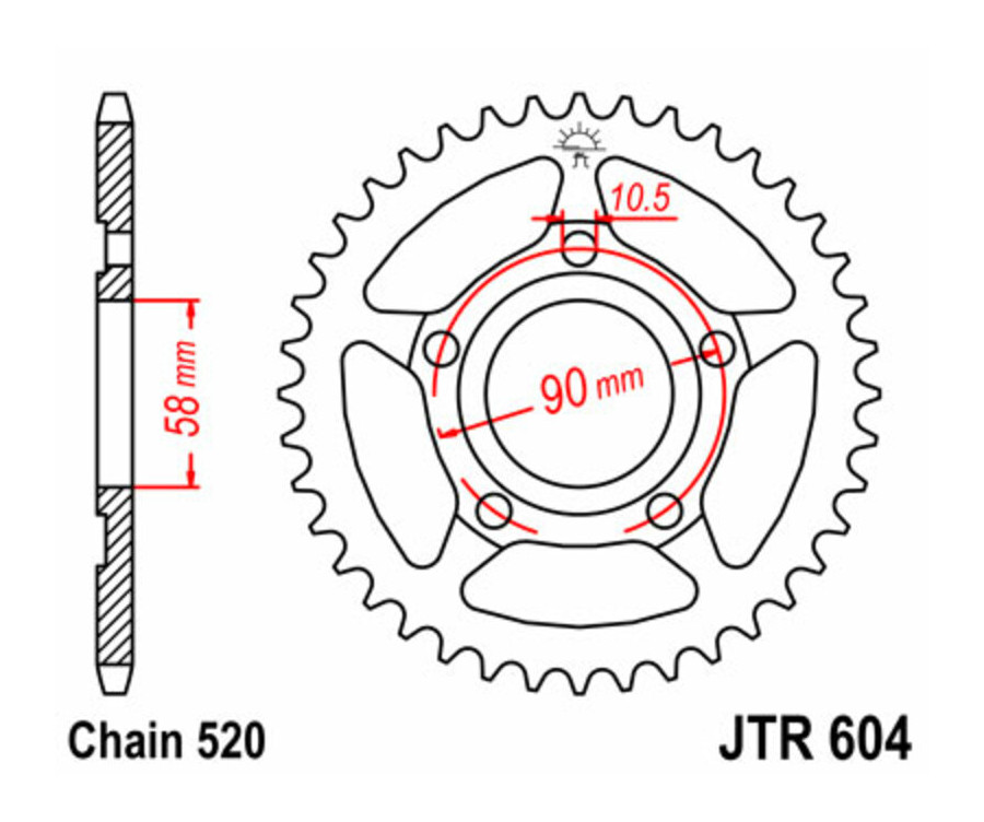 Couronne JT SPROCKETS acier standard 604 - 520 Couronne JT SPROCKETS acier standard 604 - 520