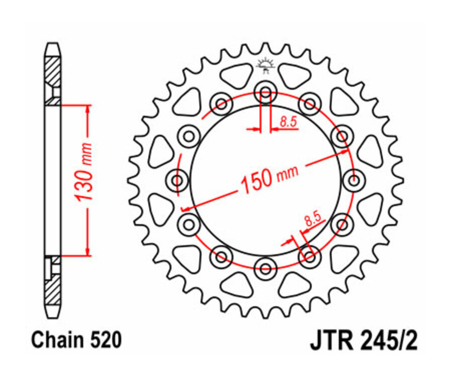 Couronne JT SPROCKETS acier standard 245/2 - 520 - 1075002009