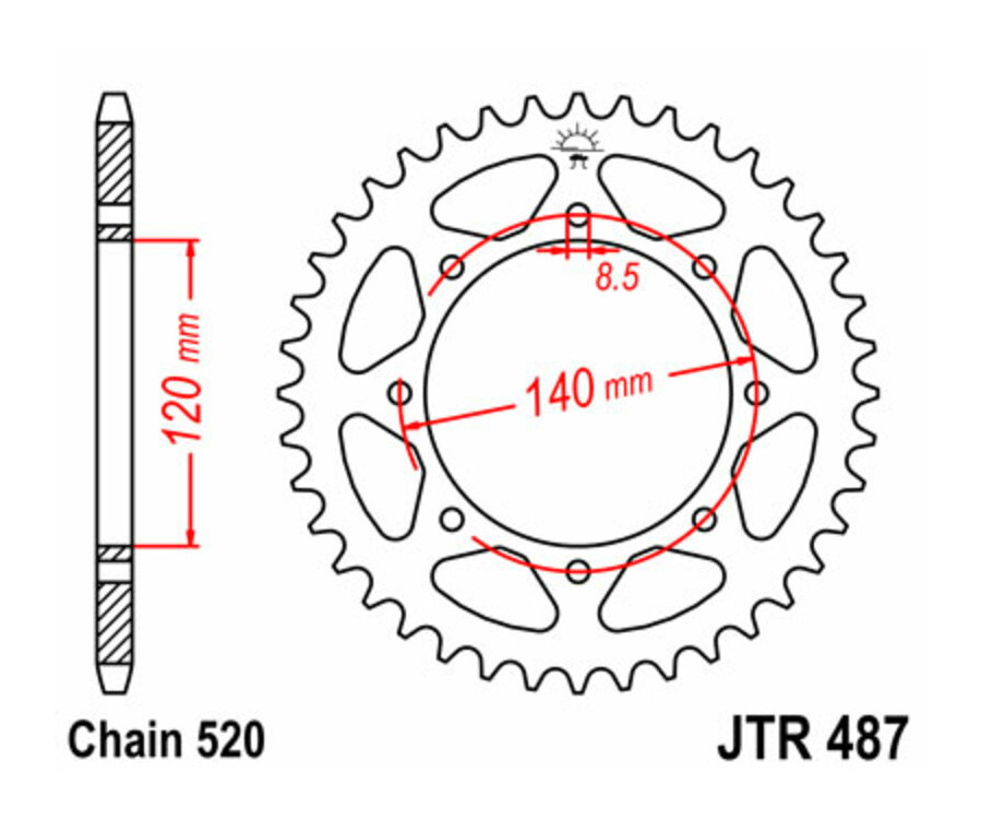 Couronne JT SPROCKETS acier standard 487 - 520 Couronne JT SPROCKETS acier standard 487 - 520