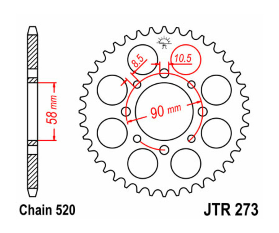 Couronne JT SPROCKETS acier standard 273 - 520 Couronne JT SPROCKETS acier standard 273 - 520