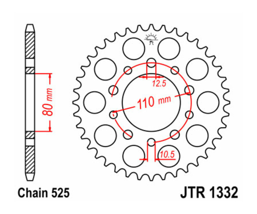 Couronne JT SPROCKETS acier standard 1332 - 525 Couronne JT SPROCKETS acier standard 1332 - 525