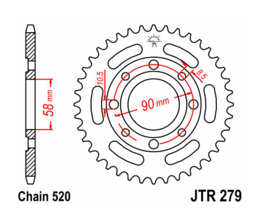 Couronne JT SPROCKETS acier standard 279 - 520 - 1075025008