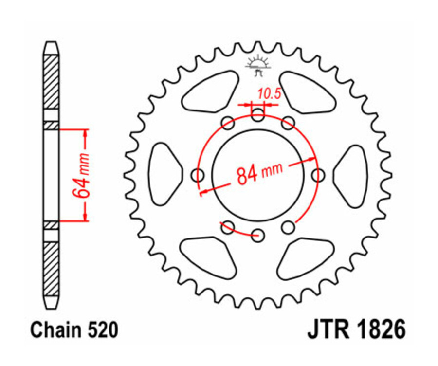 Couronne JT SPROCKETS acier standard 1826 - 520 Couronne JT SPROCKETS acier standard 1826 - 520