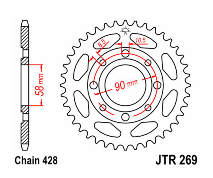 Couronne JT SPROCKETS acier standard 269 - 428 Couronne JT SPROCKETS acier standard 269 - 428