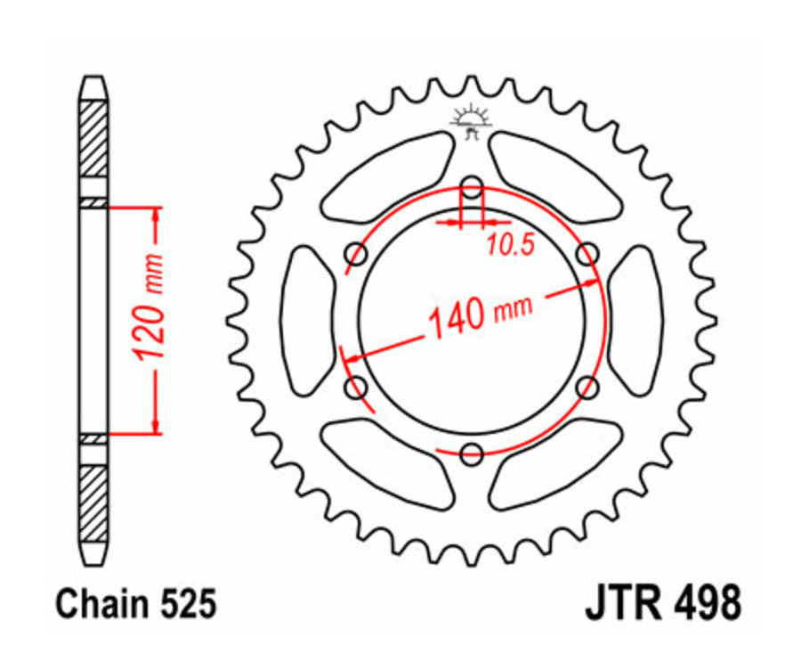 Couronne JT SPROCKETS acier standard 498 - 525 Couronne JT SPROCKETS acier standard 498 - 525