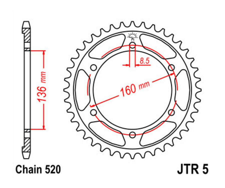 Couronne JT SPROCKETS acier standard 5 - 520 - 1075516008