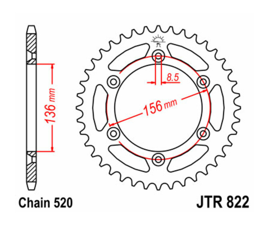 Couronne JT SPROCKETS acier standard 822 - 520 - 1075134002