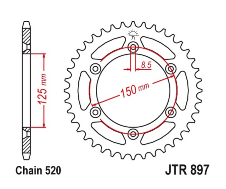 Couronne JT SPROCKETS acier standard 897 - 520 Couronne JT SPROCKETS acier standard 897 - 520