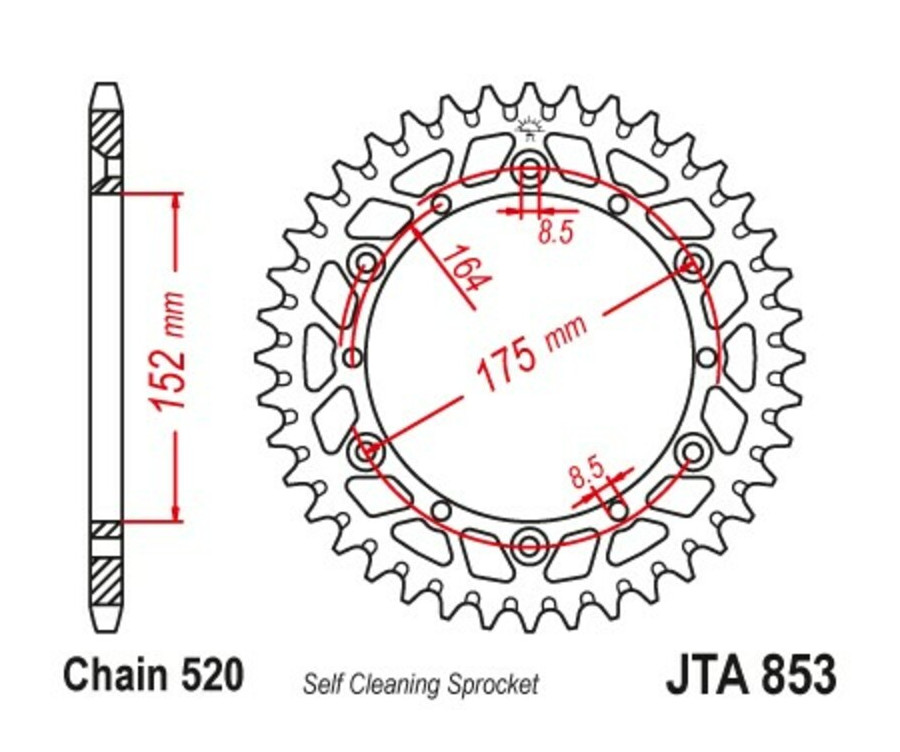 Couronne JT SPROCKETS aluminium ultra-light anti-boue 853 - 520 - 1096578009