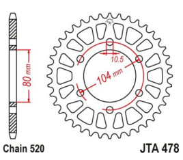 Couronne JT SPROCKETS aluminium ultra-light anti-boue 478 - 520