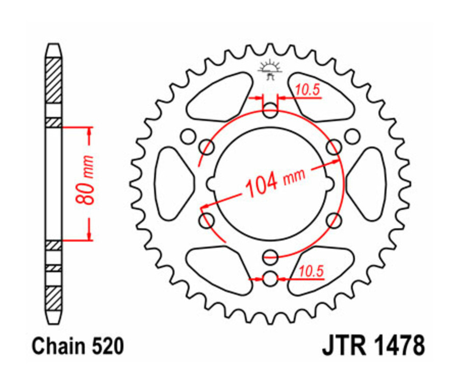 Couronne JT SPROCKETS acier standard 1478 - 520 Couronne JT SPROCKETS acier standard 1478 - 520