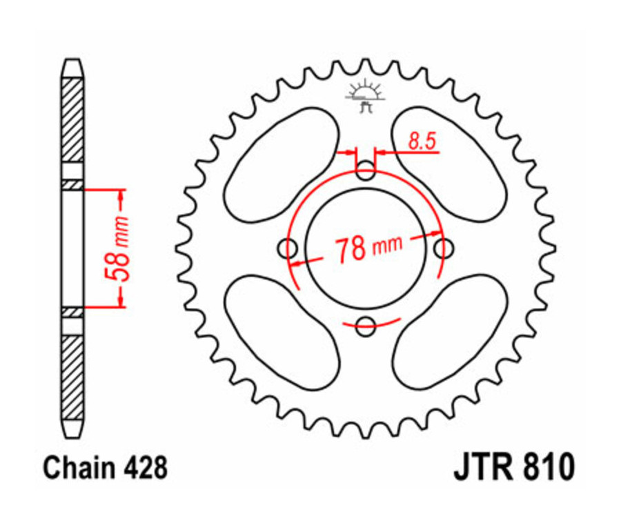 Couronne JT SPROCKETS acier standard 810 - 428 Couronne JT SPROCKETS acier standard 810 - 428