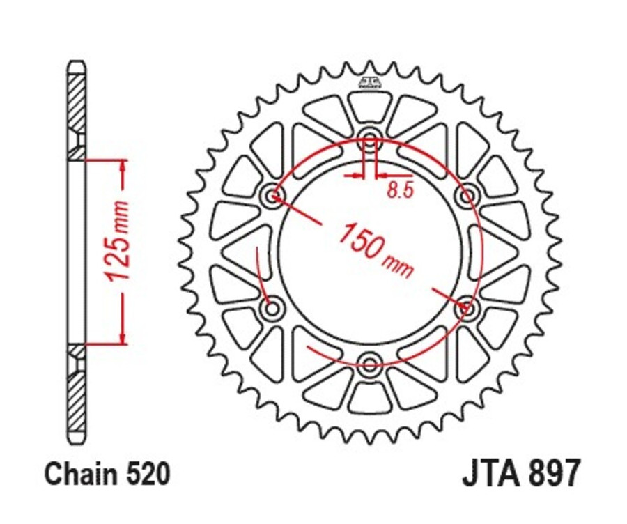 Couronne JT SPROCKETS Racelite aluminium noir 897 - 520 - 1096584003