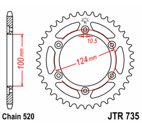 Couronne JT SPROCKETS acier standard 735 - 520 - 1075100005