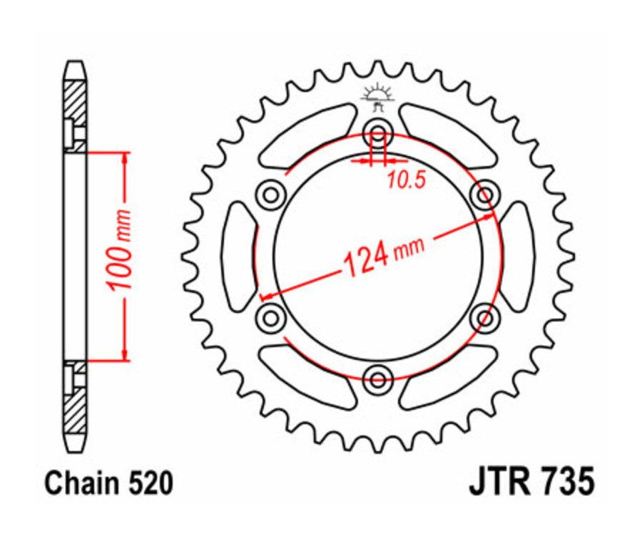 Couronne JT SPROCKETS acier standard 735 - 520 Couronne JT SPROCKETS acier standard 735 - 520