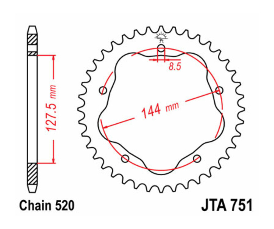 Couronne JT SPROCKETS acier standard 751 - 520 Couronne JT SPROCKETS acier standard 751 - 520