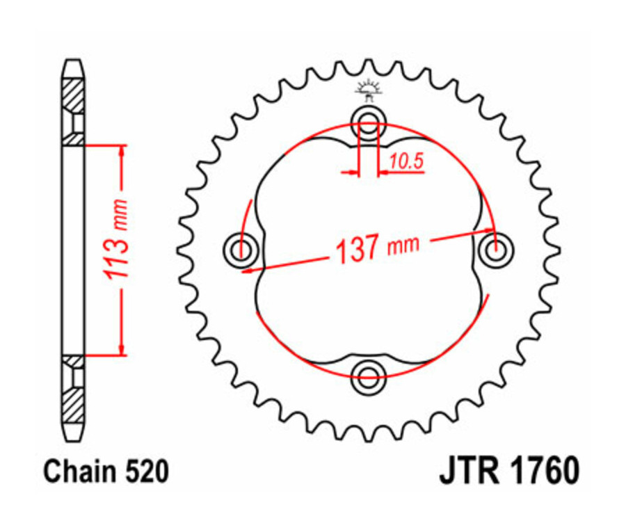 Couronne JT SPROCKETS acier standard 1760 - 520 Couronne JT SPROCKETS acier standard 1760 - 520