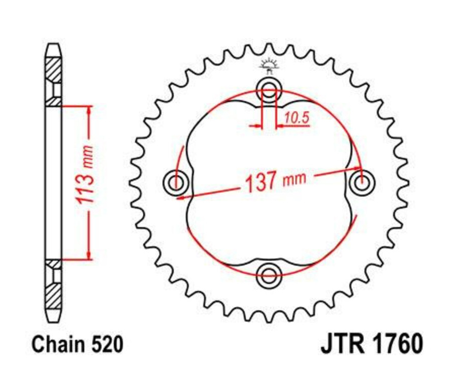 Couronne JT SPROCKETS acier standard 1760 - 520 Couronne JT SPROCKETS acier standard 1760 - 520