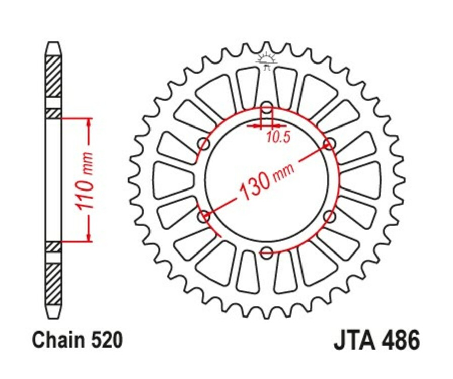 Couronne JT SPROCKETS aluminium ultra-light 486 - 520 Couronne JT SPROCKETS aluminium ultra-light 486 - 520