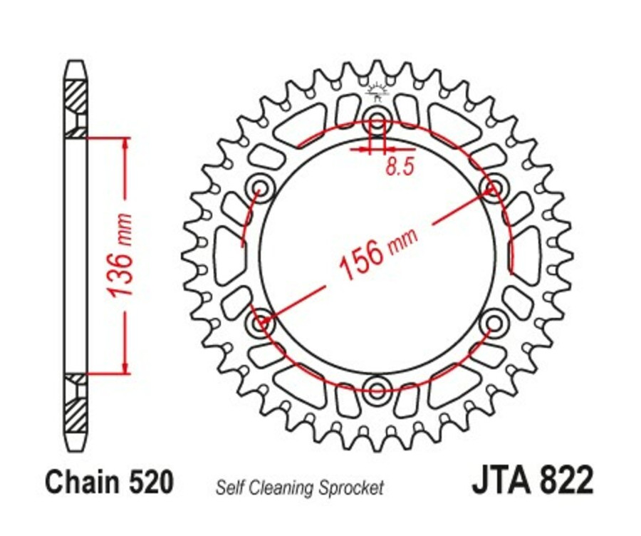 Couronne JT SPROCKETS aluminium ultra-light anti-boue 822 - 520 - 1096577005