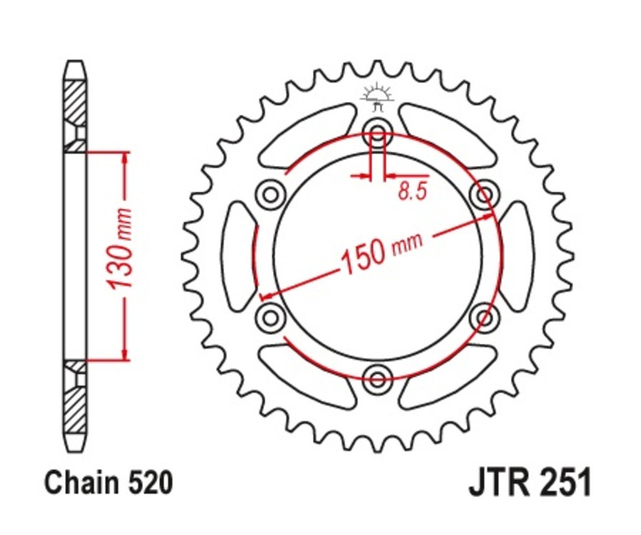 Couronne JT SPROCKETS acier anti-boue 251 - 520 Couronne JT SPROCKETS acier anti-boue 251 - 520