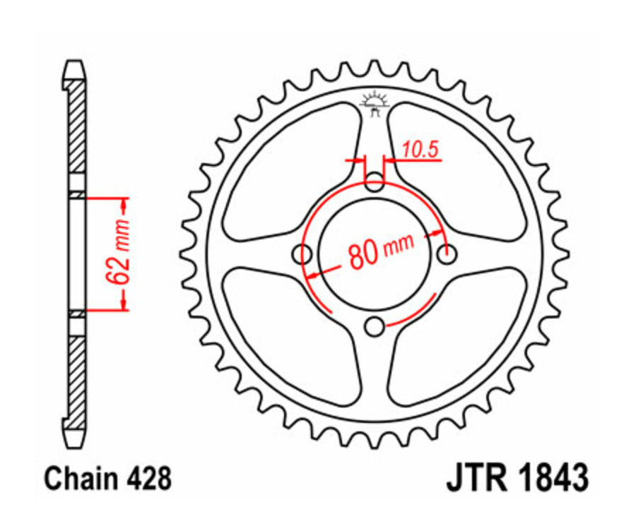 Couronne JT SPROCKETS acier standard 1843 - 428 Couronne JT SPROCKETS acier standard 1843 - 428