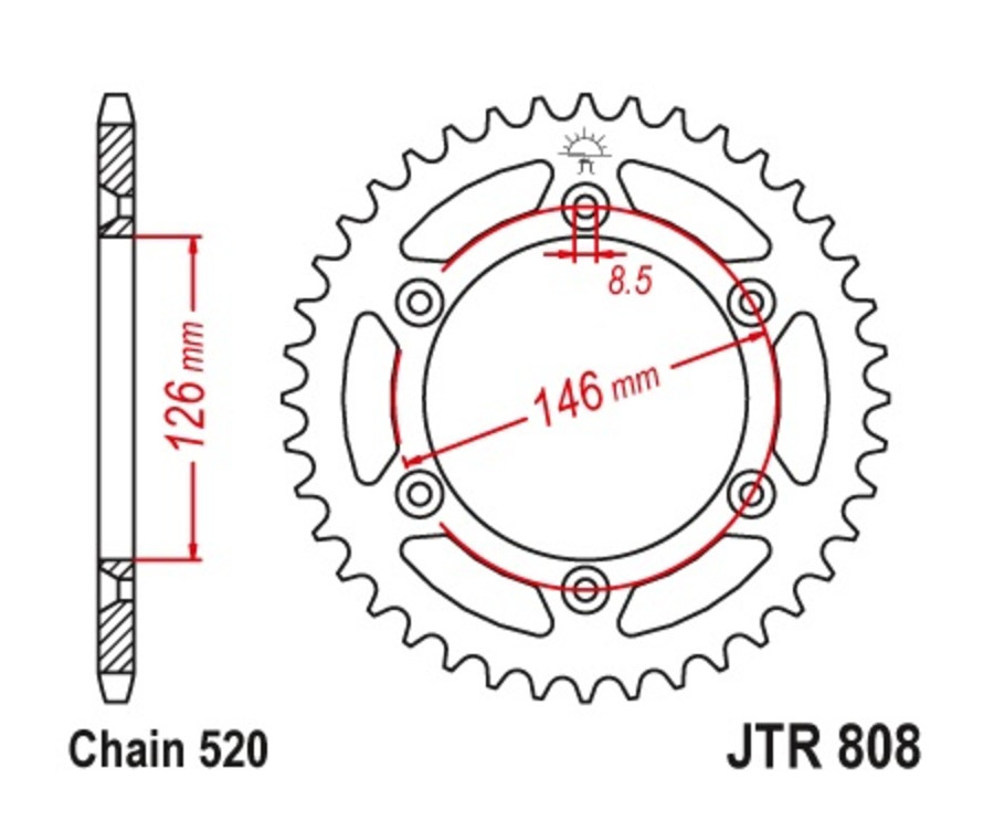 Couronne JT SPROCKETS acier anti-boue 808 - 520 - 1075485001