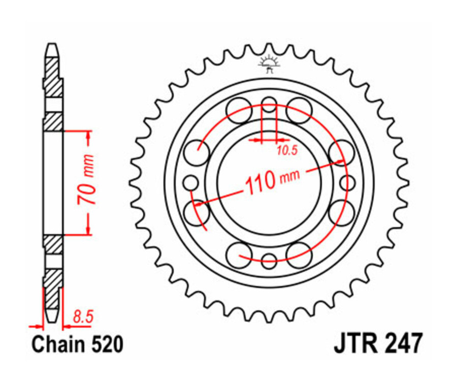 Couronne JT SPROCKETS acier standard 247 - 520 - 1075006002