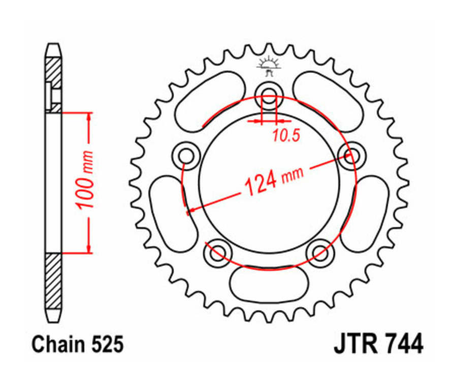 Couronne JT SPROCKETS acier standard 744 - 525 - 1075101003