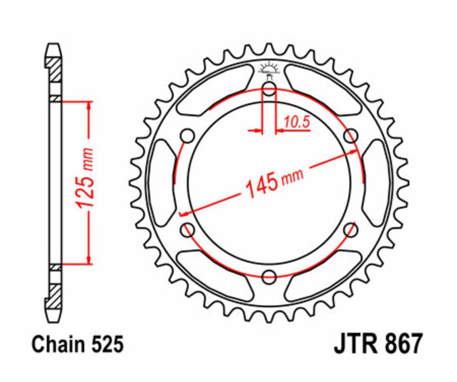 Couronne JT SPROCKETS acier standard 867 - 525 Couronne JT SPROCKETS acier standard 867 - 525