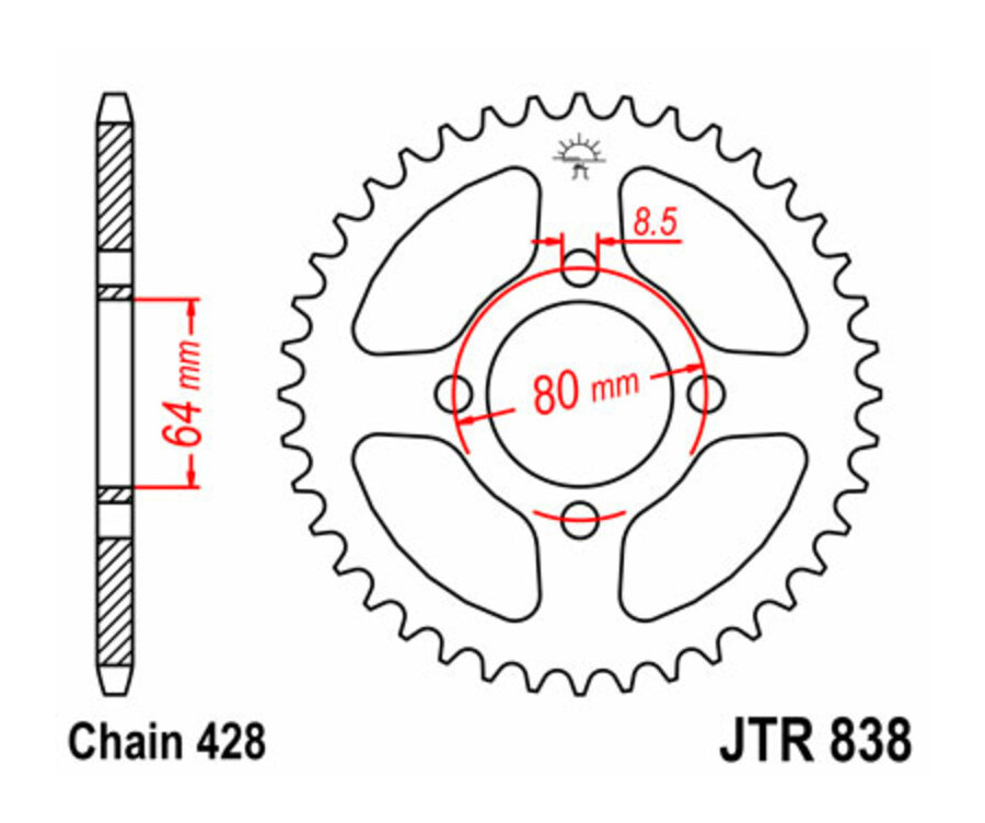 Couronne JT SPROCKETS acier standard 838 - 428 Couronne JT SPROCKETS acier standard 838 - 428