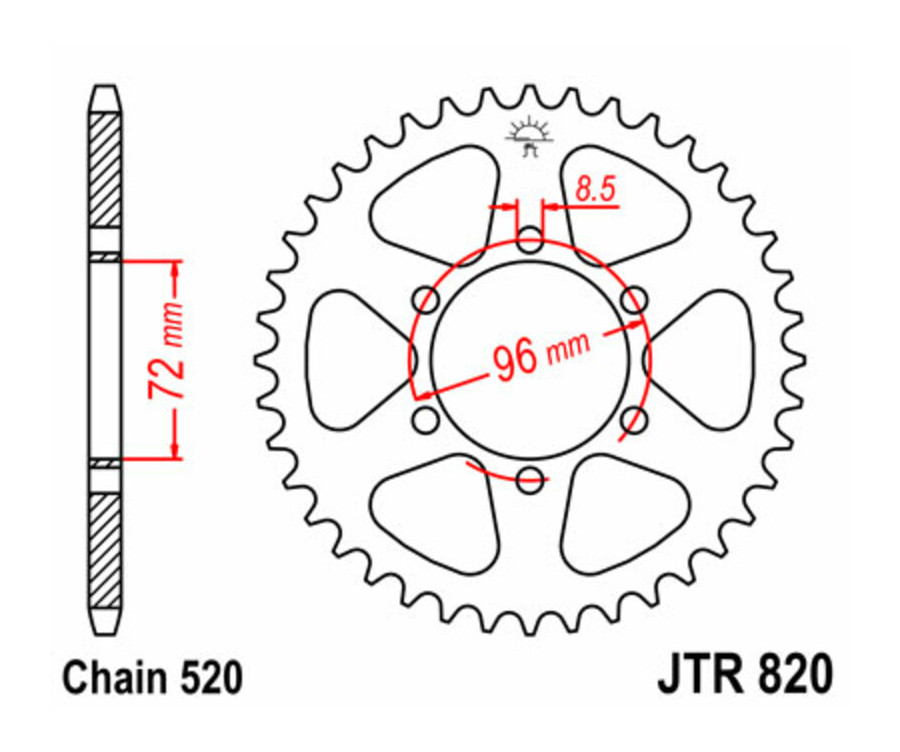 Couronne JT SPROCKETS acier standard 820 - 520 - 1075133001