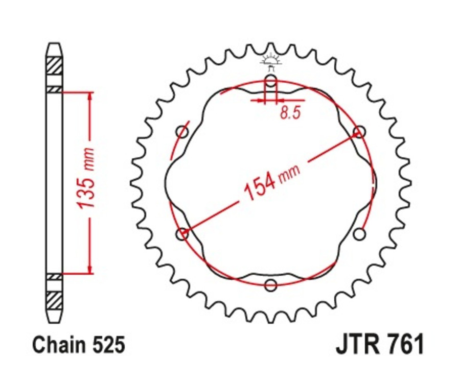 Couronne JT SPROCKETS acier standard 761 - 525 Couronne JT SPROCKETS acier standard 761 - 525