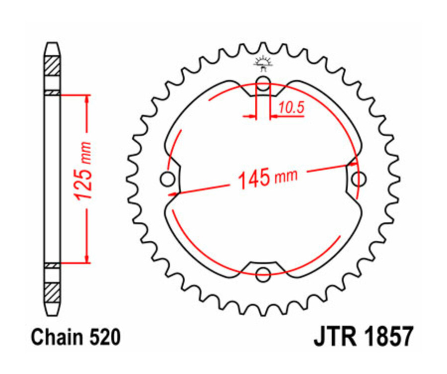 Couronne JT SPROCKETS acier standard 1857 - 520 Couronne JT SPROCKETS acier standard 1857 - 520