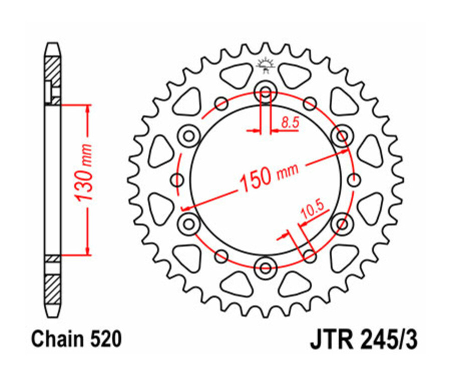 Couronne JT SPROCKETS acier standard 245/3 - 520 Couronne JT SPROCKETS acier standard 245/3 - 520
