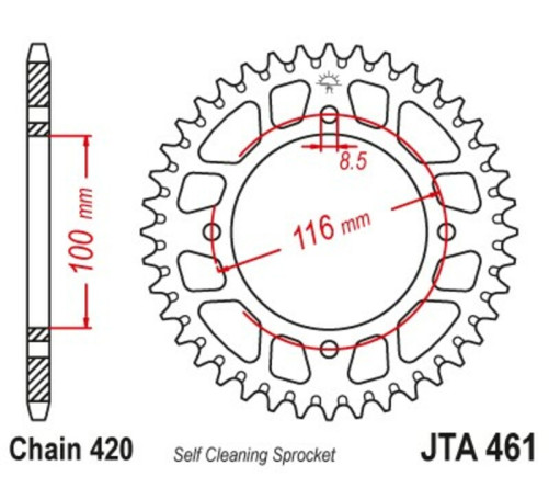 Couronne JT SPROCKETS aluminium ultra-light anti-boue 461 - 420