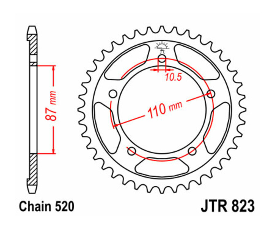 Couronne JT SPROCKETS acier standard 823 - 520 - 1075135002
