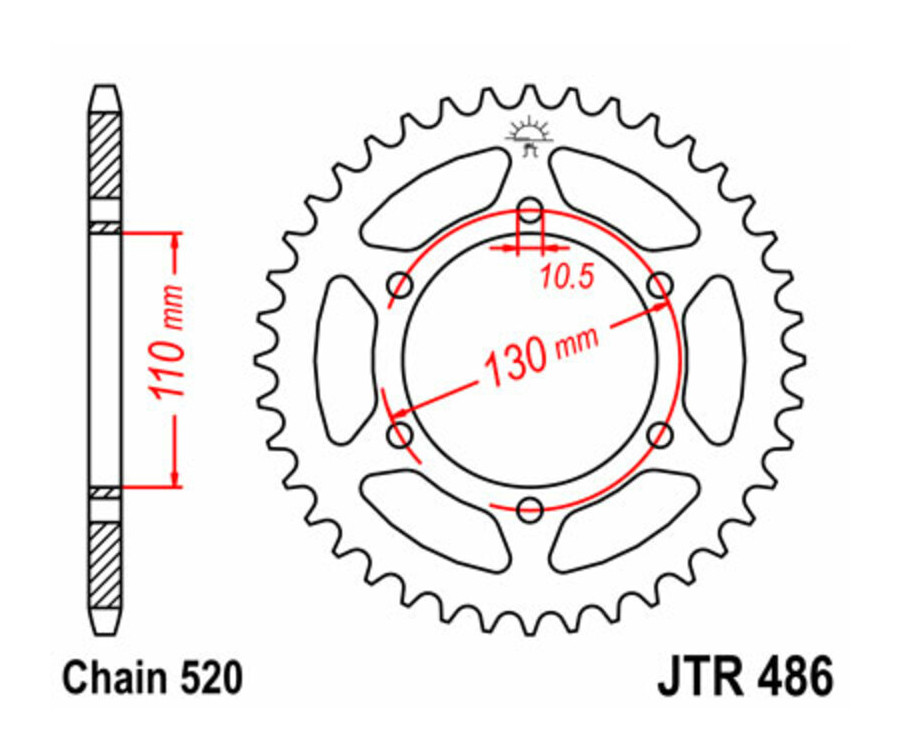 Couronne JT SPROCKETS acier standard 486 - 520 - 1075064006