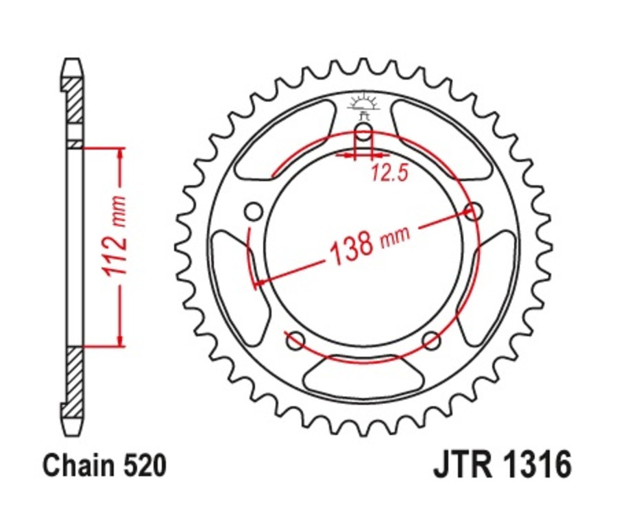 Couronne JT SPROCKETS acier standard 1316 - 520 - 1074902001