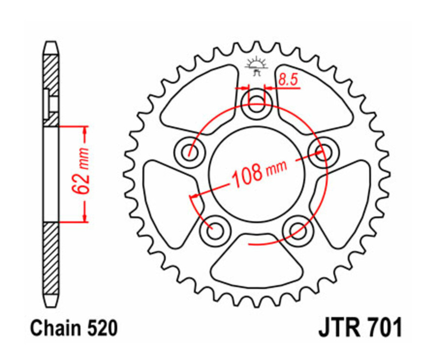 Couronne JT SPROCKETS acier standard 701 - 520 Couronne JT SPROCKETS acier standard 701 - 520
