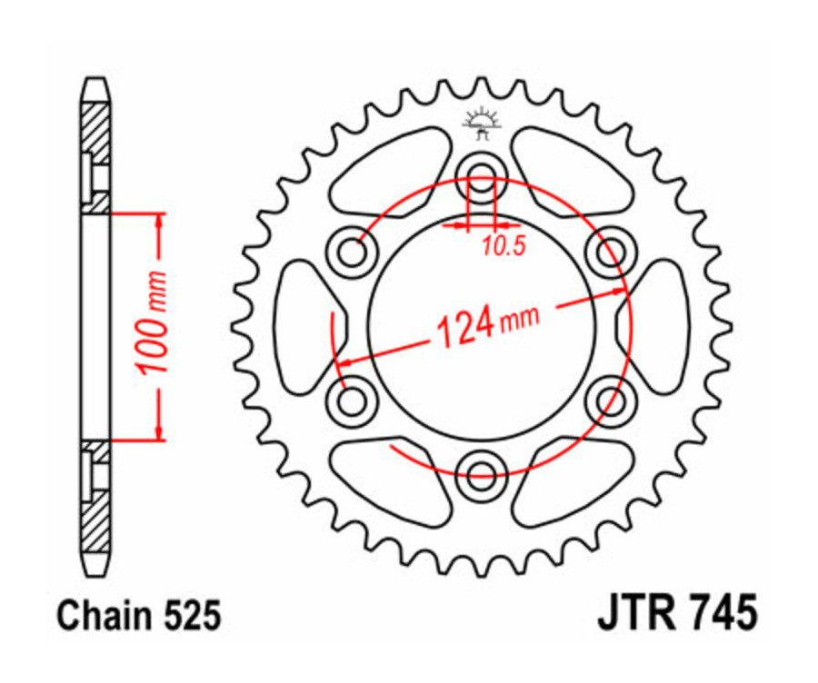 Couronne JT SPROCKETS acier standard 745 - 525 Couronne JT SPROCKETS acier standard 745 - 525